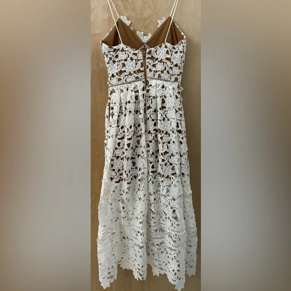 Roselani White Cotton Lace Midi Dress - Intricate Overlay - Size Small (Est.) - Picture 11 of 14